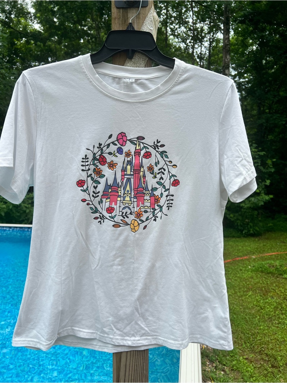 White Tee with Colorful Castle Floral Graphic